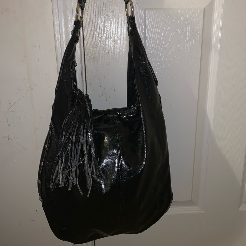 Leather “hobo” shoulder bag